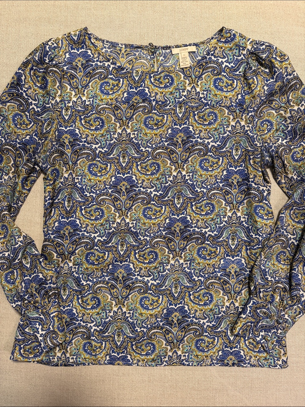 J. Crew Silk Paisley Long Sleeve Top in Blue and Yellow